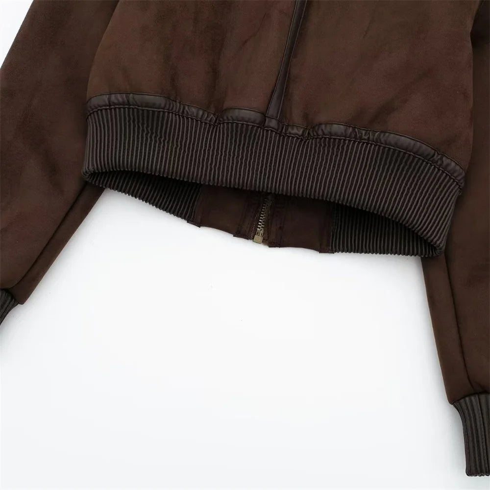 Esme Suede Short Bomber Jacket - Women's Fall and Winter Outerwear - Image 13