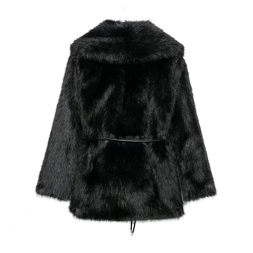Faith Faux Fur Coat with Belt - Women's Fall and Winter Outerwear - Image 17