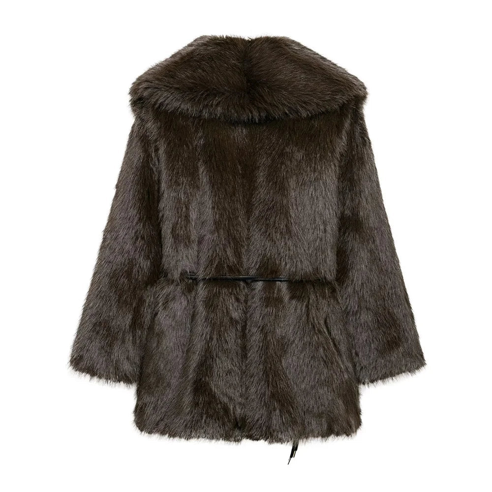 Faith Faux Fur Coat with Belt - Women's Fall and Winter Outerwear - Image 15