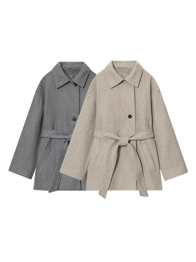 Felly Faux Wool Coat with Belt - Women's Fall and Winter Outerwear - Image 12