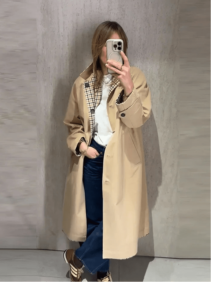 Florence Reversible Plaid Long Coat - Women's Fall and Winter Outerwear - Image 3