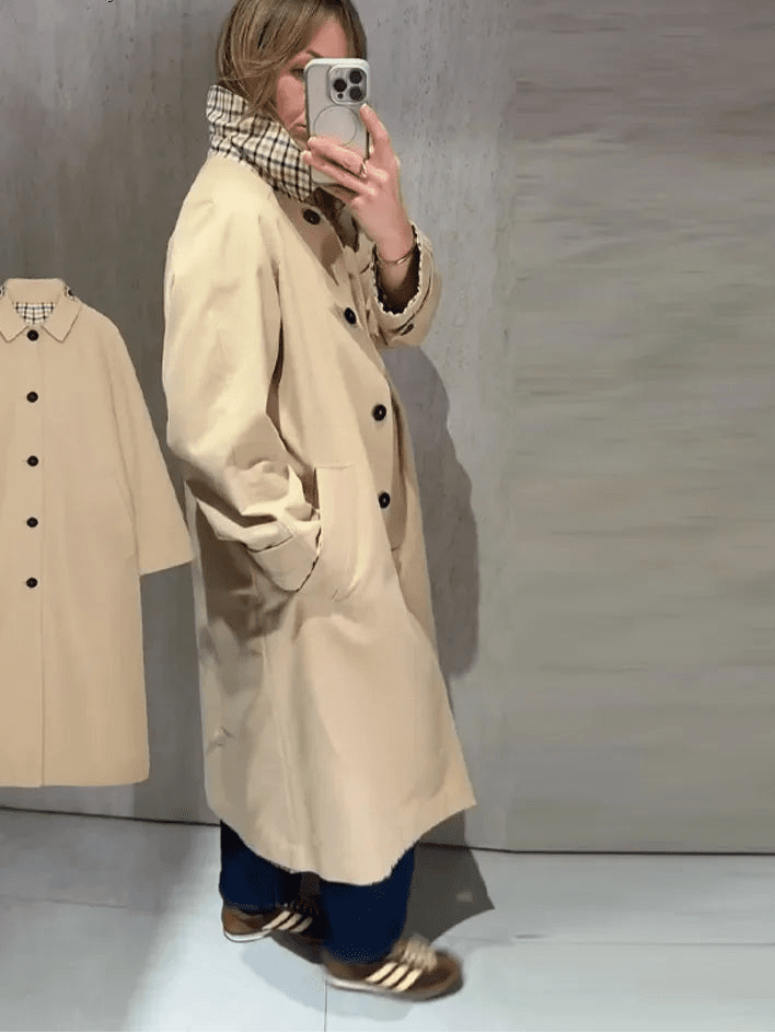 Florence Reversible Plaid Long Coat - Women's Fall and Winter Outerwear - Image 4