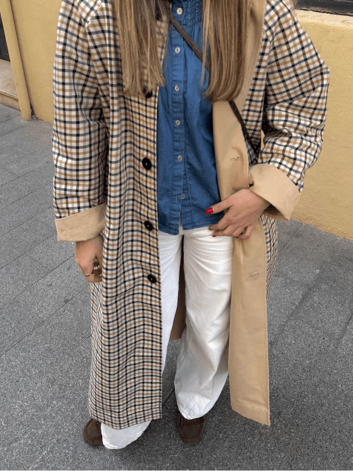 Florence Reversible Plaid Long Coat - Women's Fall and Winter Outerwear - Image 2