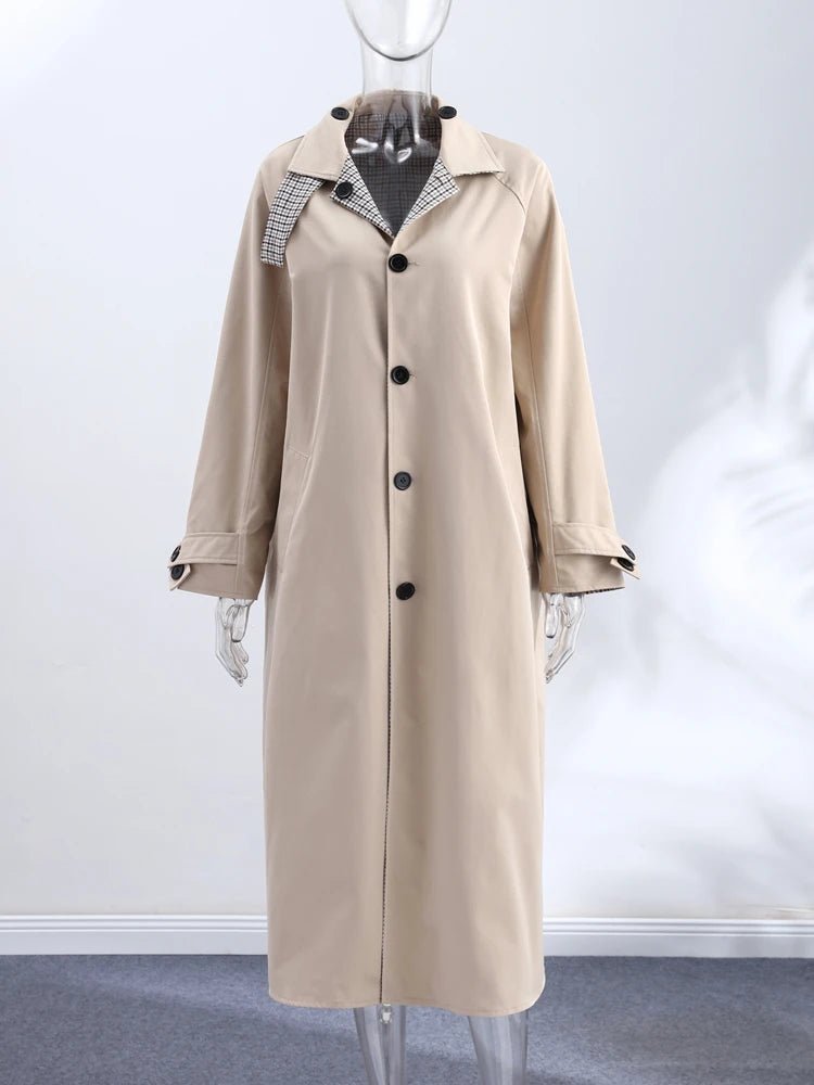 Florence Reversible Plaid Long Coat - Women's Fall and Winter Outerwear - Image 5
