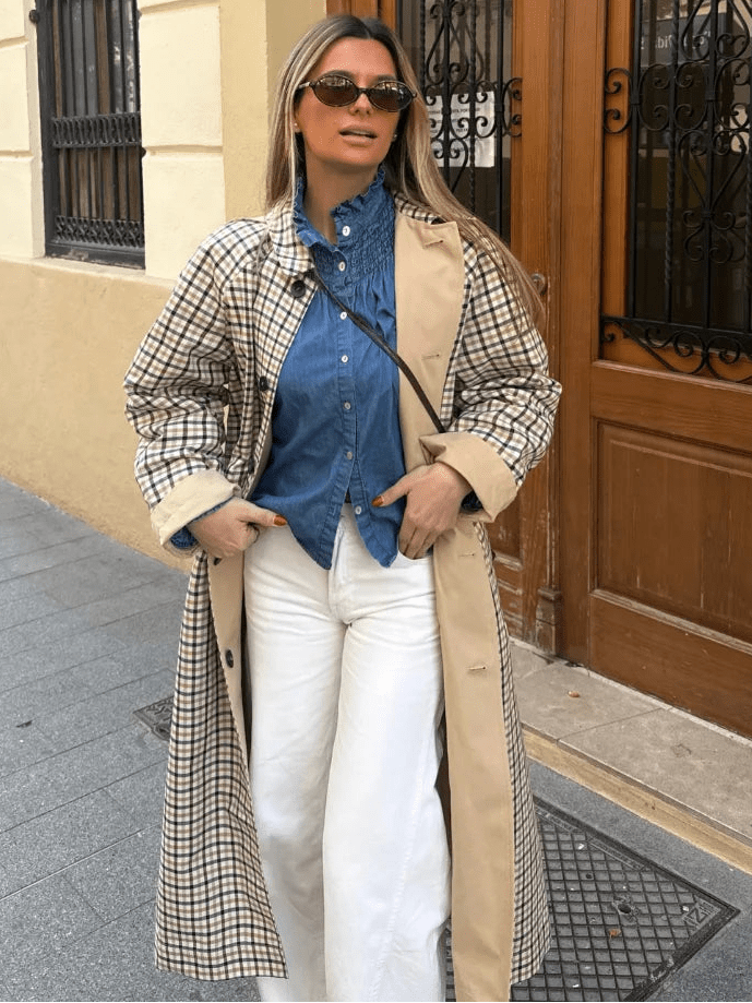 Florence Reversible Plaid Long Coat - Women's Fall and Winter Outerwear