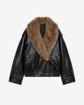 Francesca Faux Leather Jacket with Detachable Fur Collar - Women's Fall and Winter Outerwear