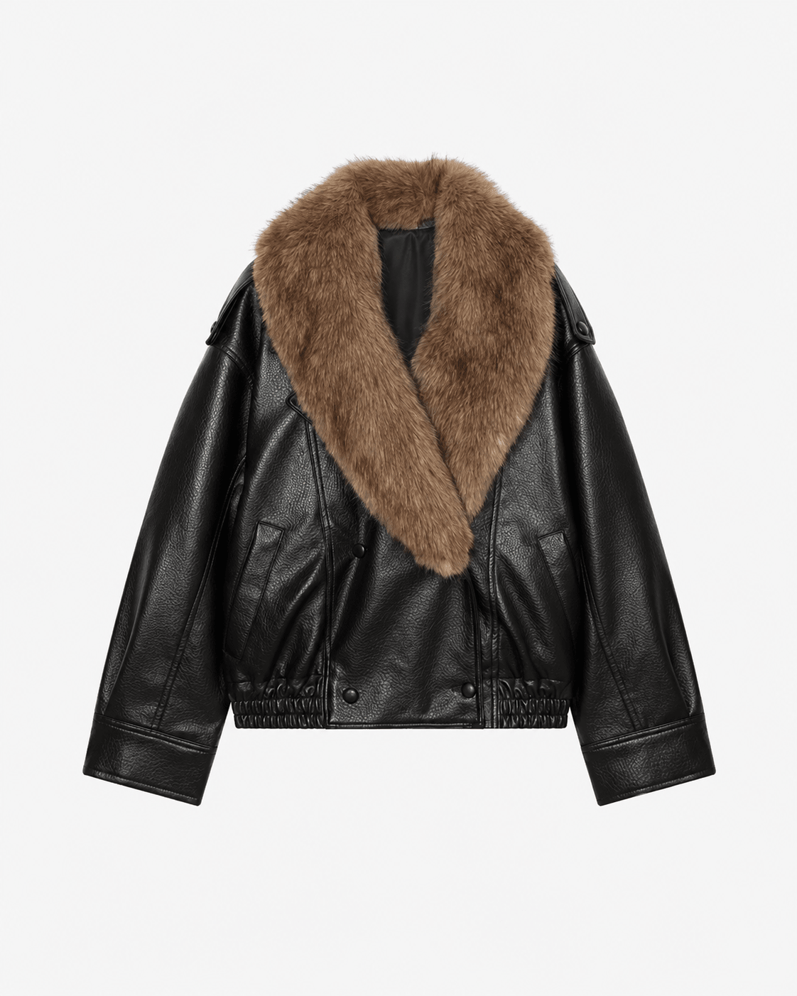 Francesca Faux Leather Jacket with Detachable Fur Collar - Women's Fall and Winter Outerwear