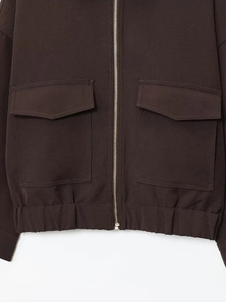 Ginny Flap Pocket Bomber Jacket - Women's Fall and Winter Outerwear - Image 12