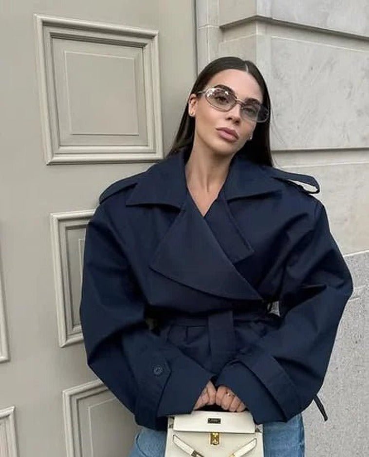 Hailey Crop Trench Coat - Women's Fall and Winter Outerwear - Image 2