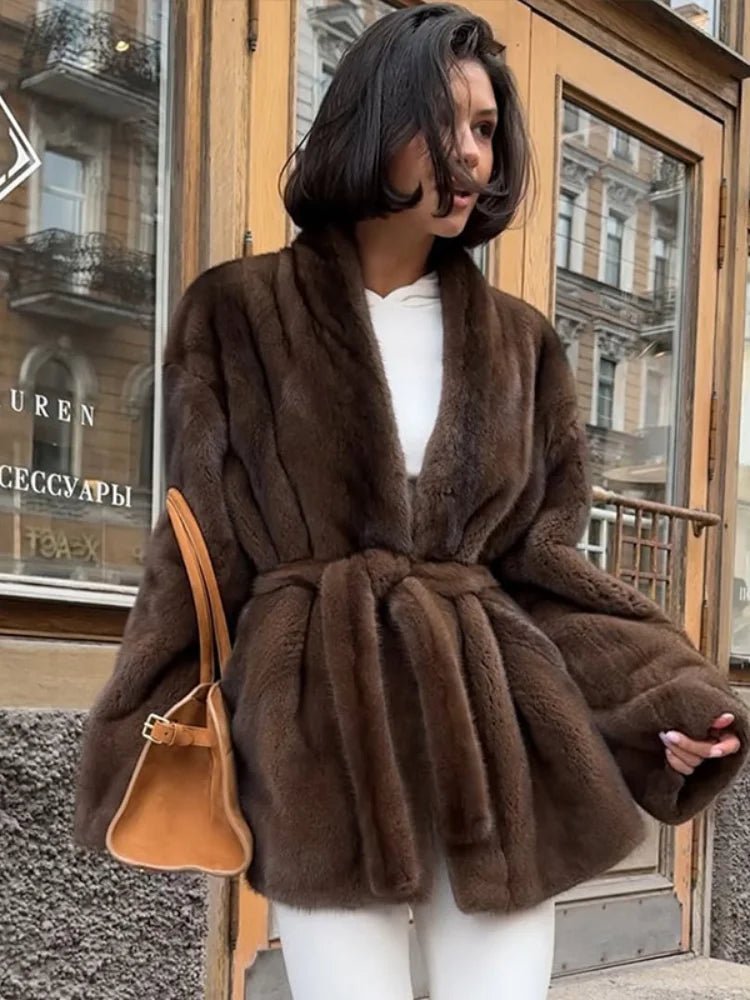 Hazel Women's Belted Faux Fur Jacket - Loose Fit Winter Coat - Image 6