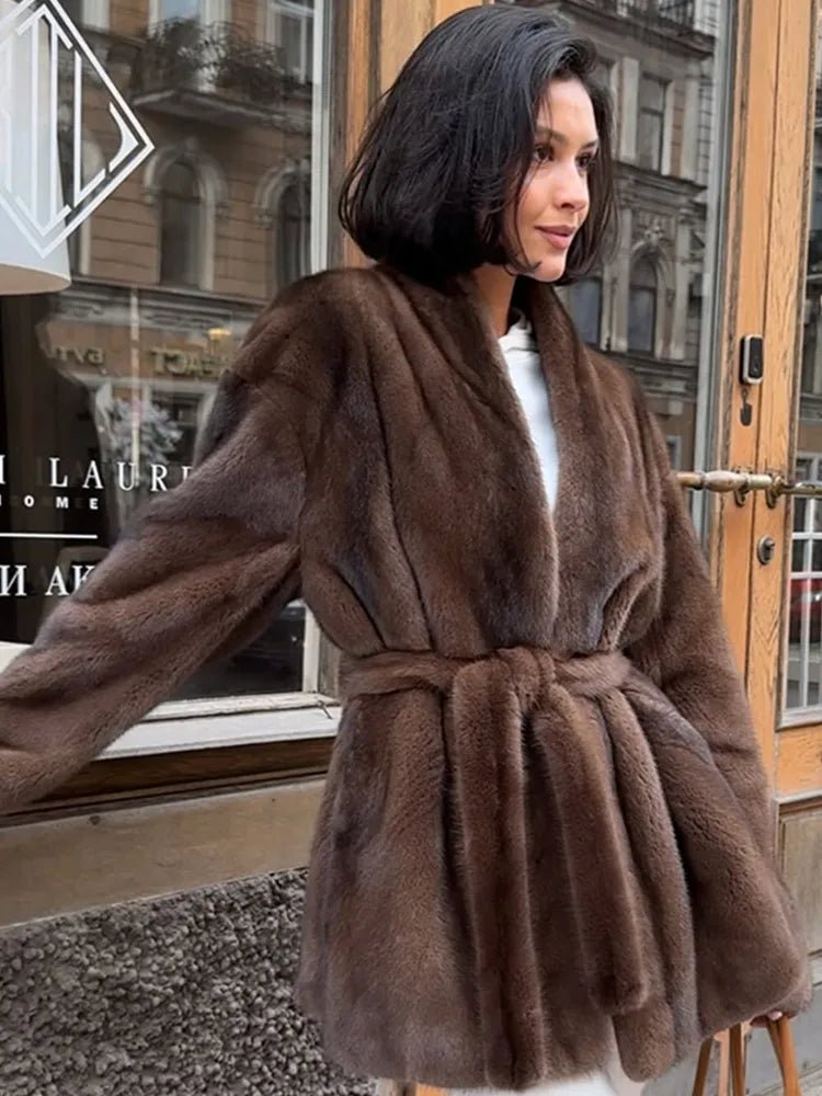 Hazel Women's Belted Faux Fur Jacket - Loose Fit Winter Coat - Image 7