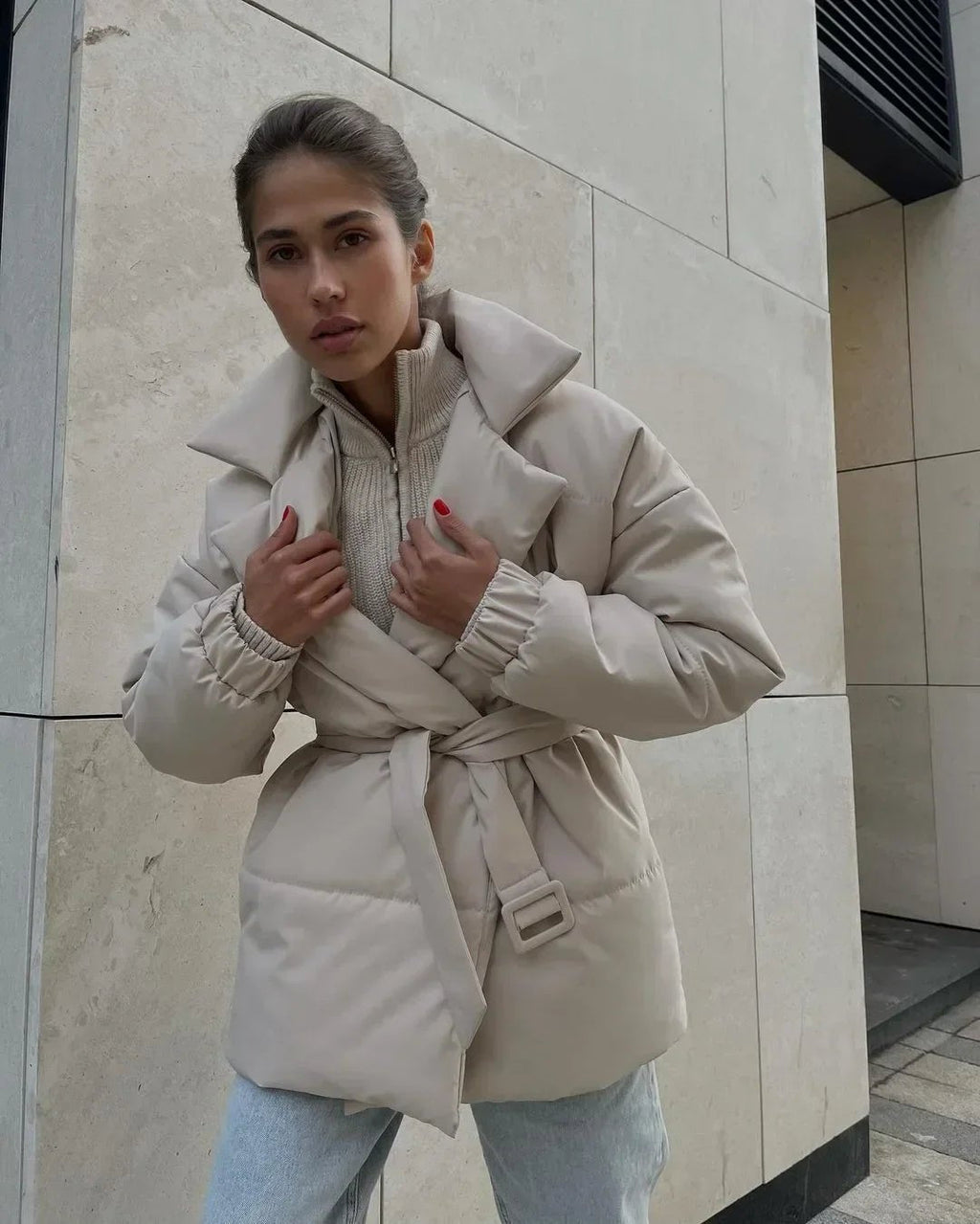 Jaime Belted Puffer Jacket - Women's Fall and Winter Outerwear - Image 9