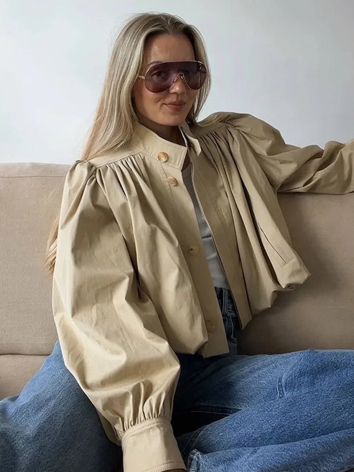 Jenna Loose Fit Pleated Jacket - Women's Fall and Winter Outerwear - Image 2