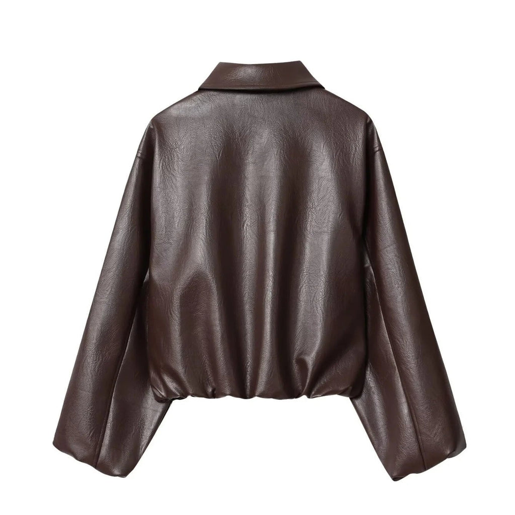 Jenny Faux Leather Bomber Jacket - Women's Fall and Winter Outerwear - Image 13