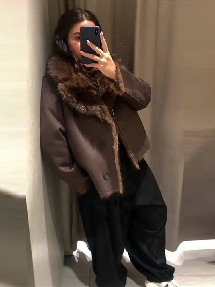 Jenny Reversible Faux Fur Leather Jacket - Women's Fall and Winter Outerwear - Image 8
