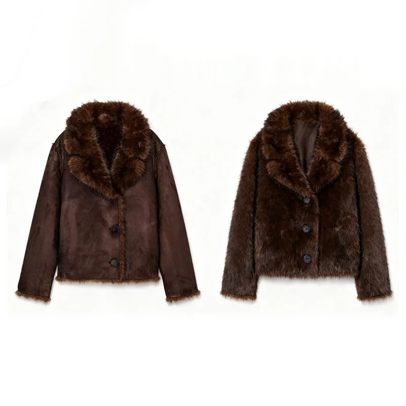 Jenny Reversible Faux Fur Leather Jacket - Women's Fall and Winter Outerwear - Image 9
