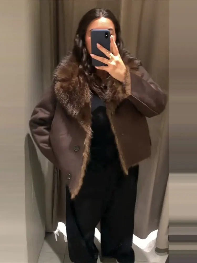 Jenny Reversible Faux Fur Leather Jacket - Women's Fall and Winter Outerwear - Image 7