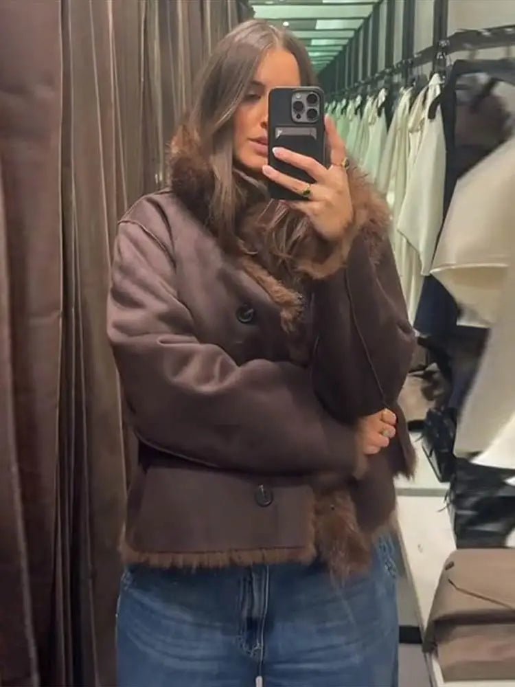 Jenny Reversible Faux Fur Leather Jacket - Women's Fall and Winter Outerwear - Image 6
