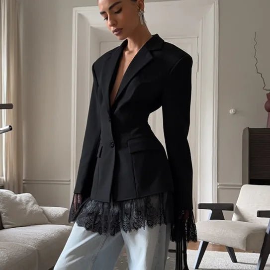 Joanna Blazer with Lace Details - Women's Fall and Winter Outerwear - Image 2