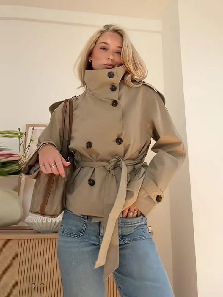 Kara Stand Collar Crop Trenchcoat - Women's Fall and Winter Outerwear - Image 28