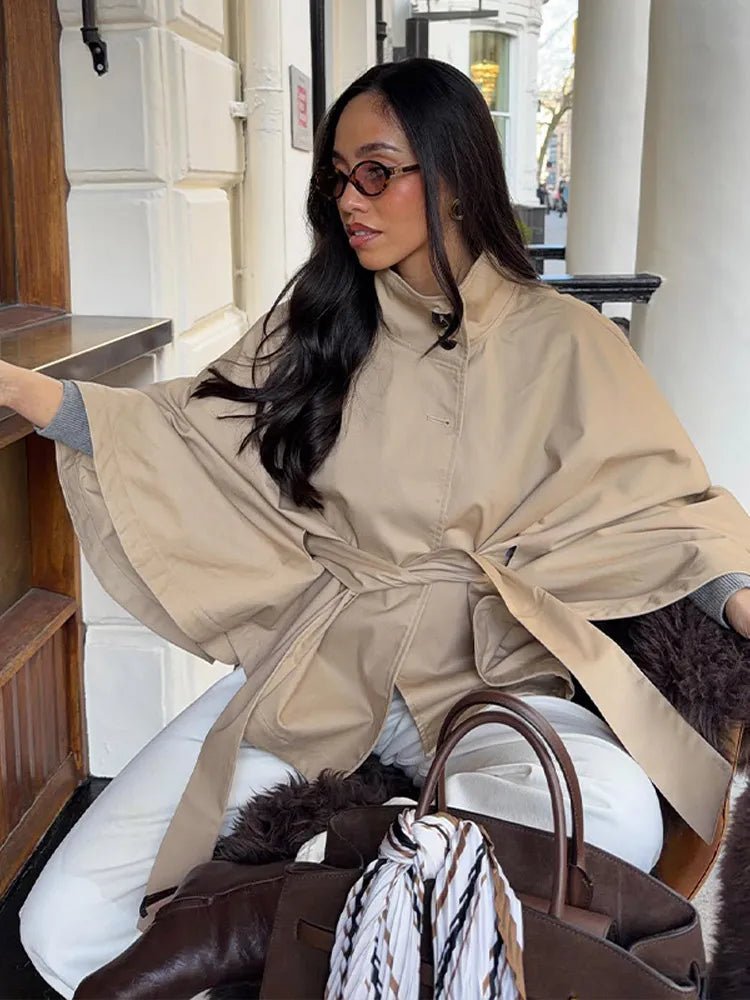 Kimberly Cape-Style Belted Coat - Women's Fall and Winter Outerwear - Image 4