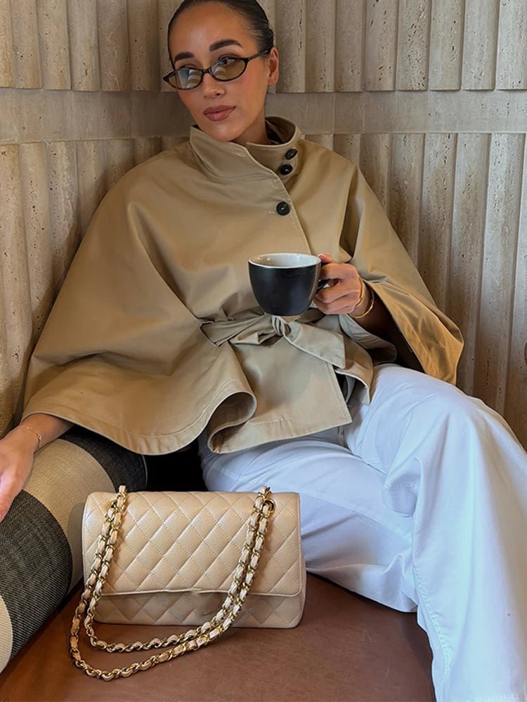 Kimberly Cape-Style Belted Coat - Women's Fall and Winter Outerwear - Image 6