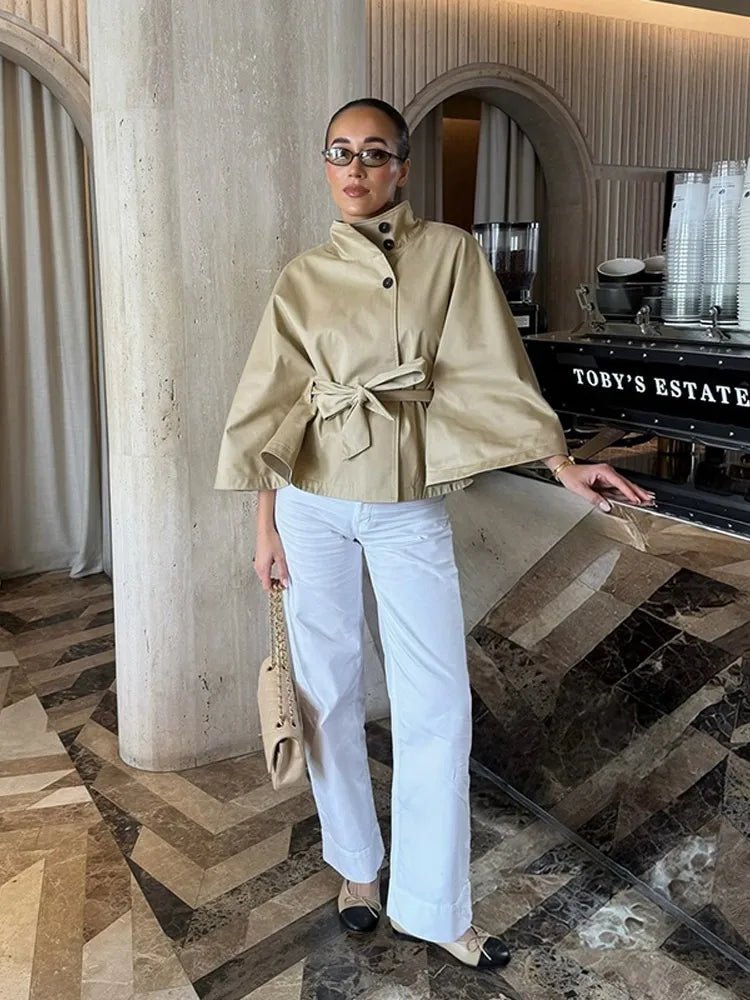 Kimberly Cape-Style Belted Coat - Women's Fall and Winter Outerwear - Image 3