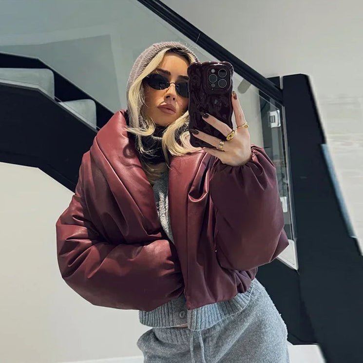 Lara Lapel Leather Jacket - Women's Fall and Winter Outerwear - Image 9