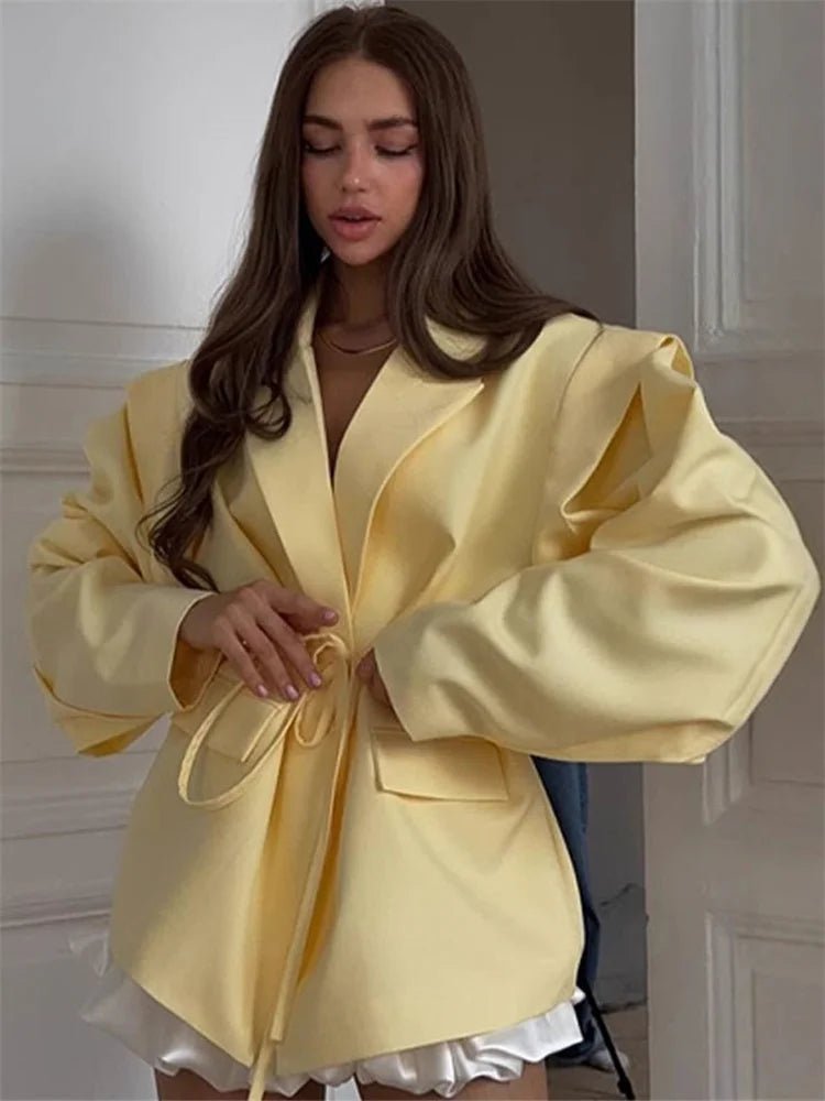 Leandra Wide Sleeves Belted Blazer - Women's Fall and Winter Outerwear