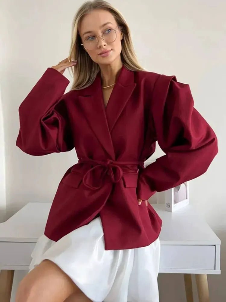 Leandra Wide Sleeves Belted Blazer - Women's Fall and Winter Outerwear - Image 4