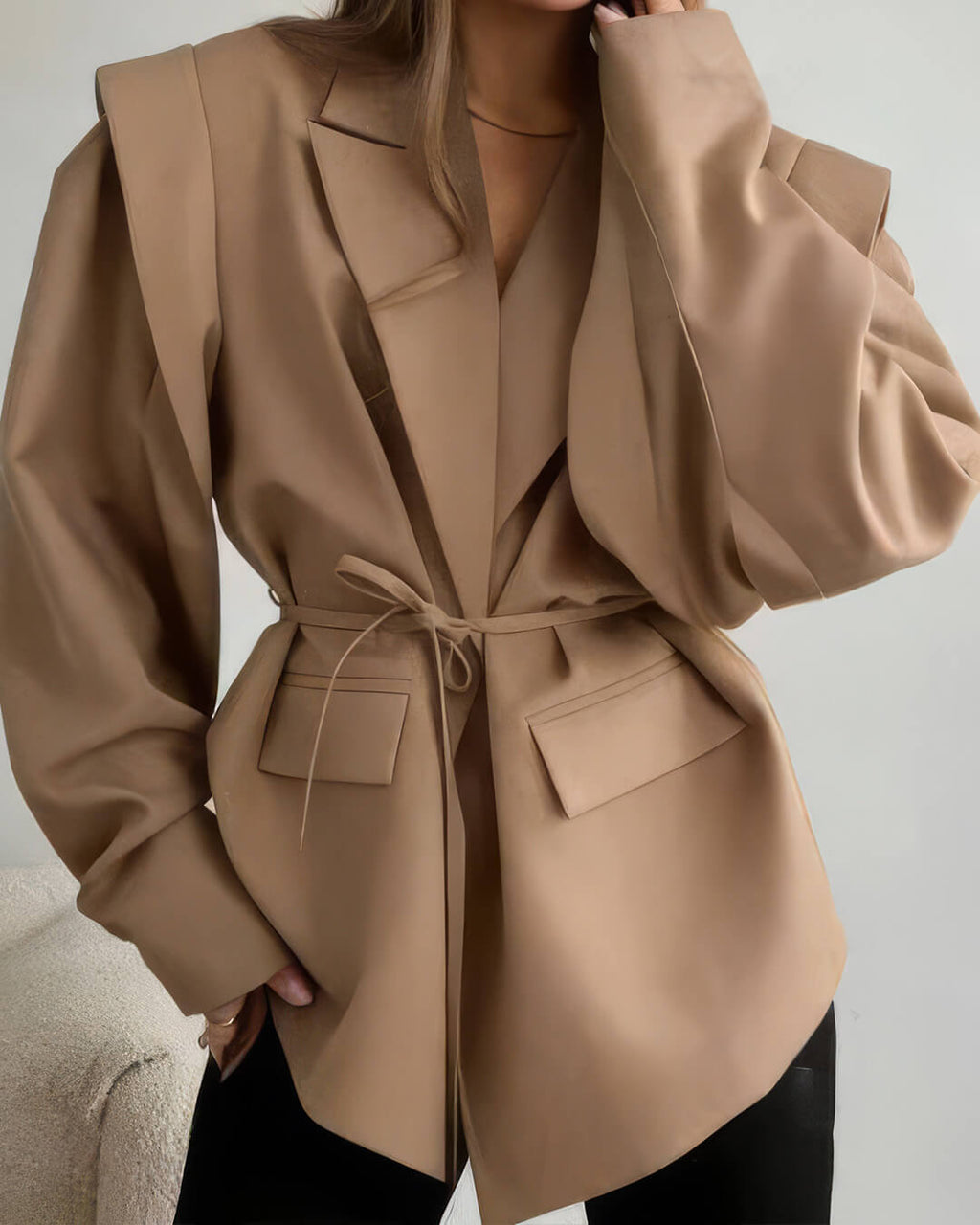 Leandra Wide Sleeves Belted Blazer - Women's Fall and Winter Outerwear - Image 5