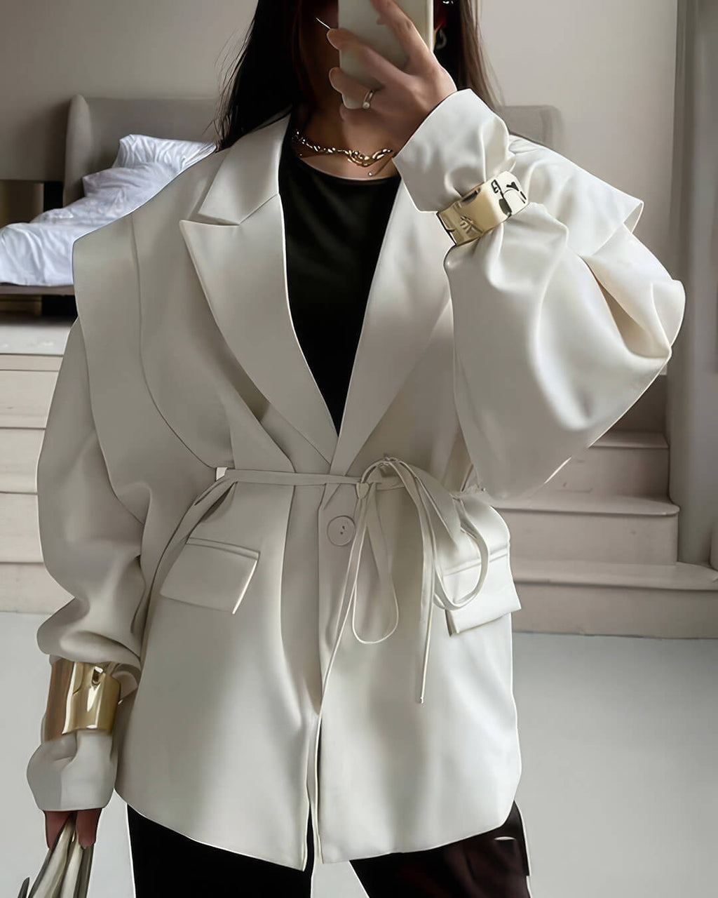 Leandra Wide Sleeves Belted Blazer - Women's Fall and Winter Outerwear - Image 7