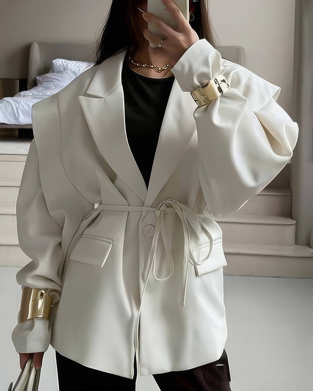 Leandra Wide Sleeves Belted Blazer - Women's Fall and Winter Outerwear - Image 7