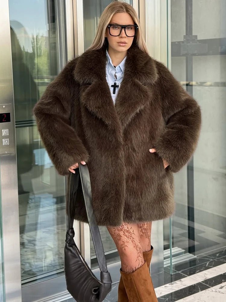 Lena Oversized Faux Fur Coat - Women's Fall and Winter Outerwear - Image 4