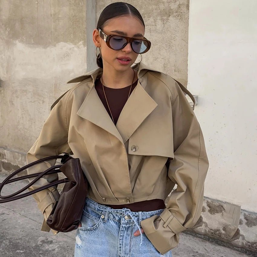 Lola Pleated Short Trench Coat - Women's Fall and Winter Outerwear