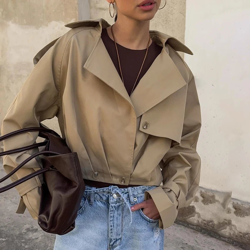 Lola Pleated Short Trench Coat - Women's Fall and Winter Outerwear - Image 2