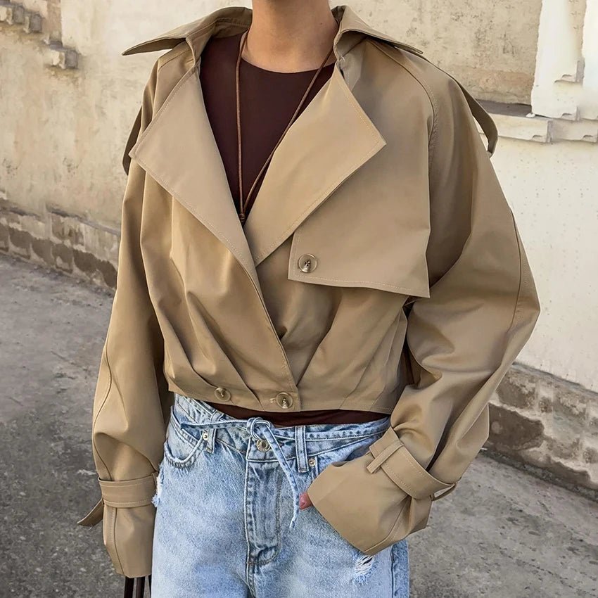 Lola Pleated Short Trench Coat - Women's Fall and Winter Outerwear - Image 3