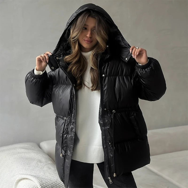 Lorie Women's Hooded Puffer Coat - Drawstring Waist Winter Jacket - Image 12