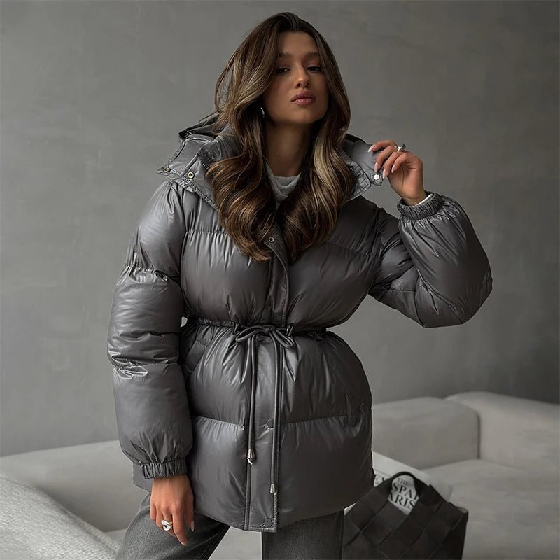 Lorie Women's Hooded Puffer Coat - Drawstring Waist Winter Jacket - Image 13