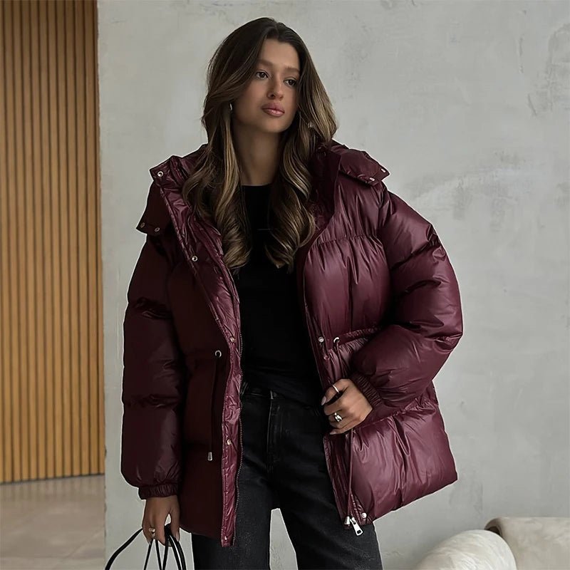 Lorie Women's Hooded Puffer Coat - Drawstring Waist Winter Jacket - Image 4