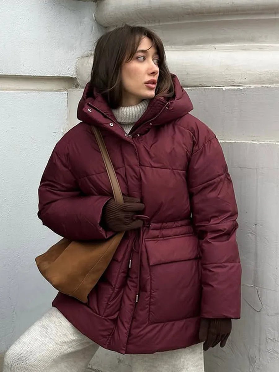 Lorna Drawstring Hooded Puffer Coat - Women's Fall and Winter Outerwear - Image 2