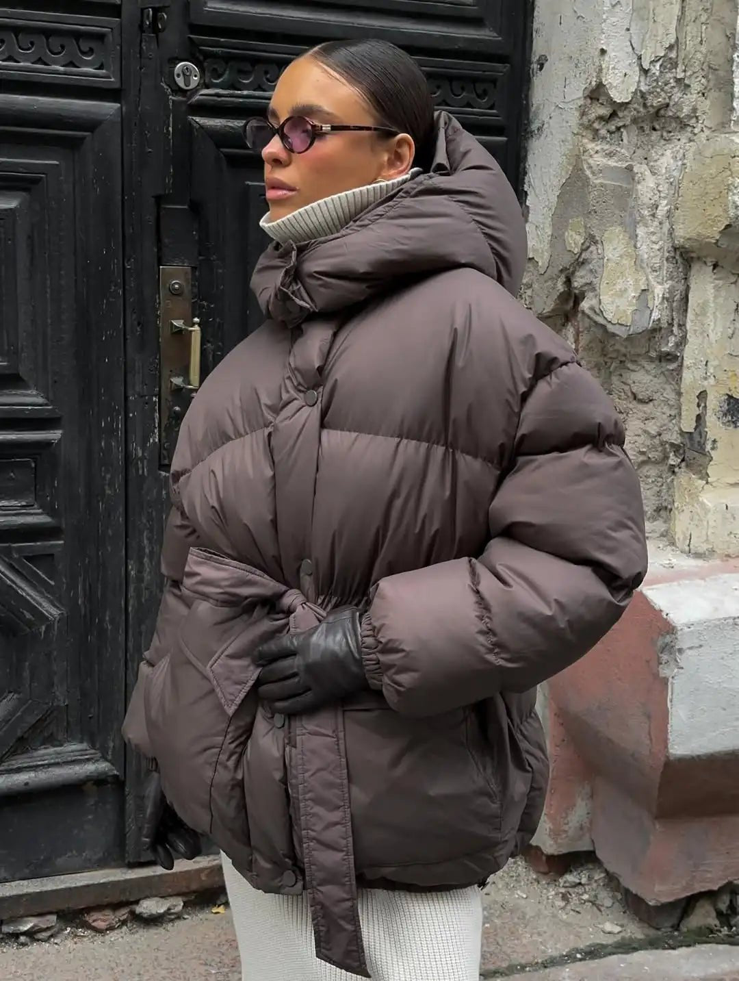 Lorna Lace Up Hooded Coat - Women's Fall and Winter Outerwear - Image 3
