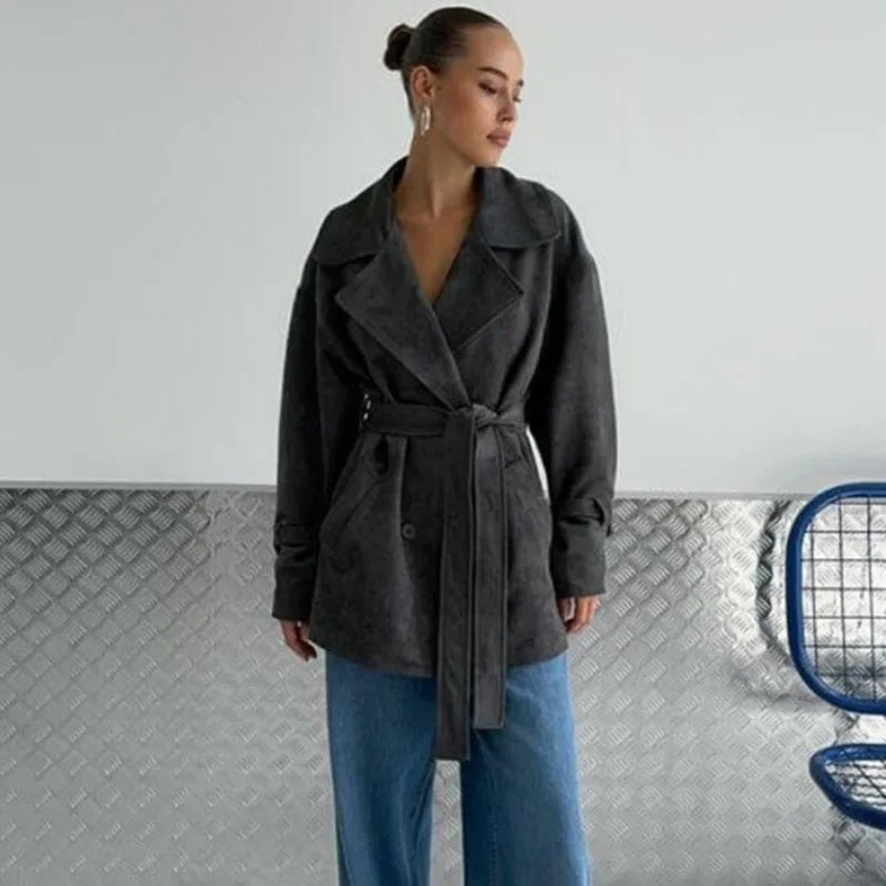 Louisa Lace Up Suede Wrap Coat - Women's Fall and Winter Outerwear - Image 6