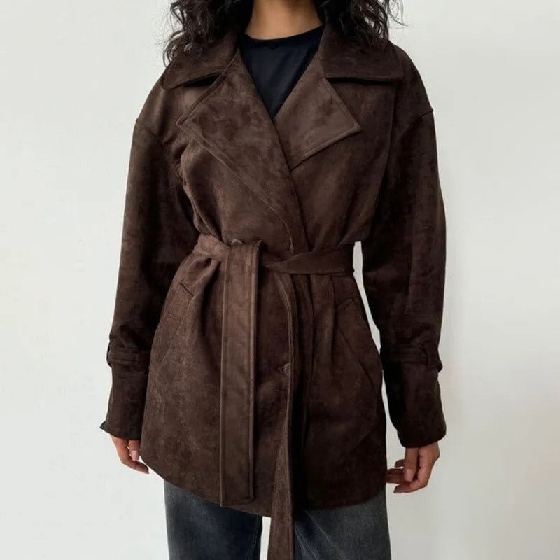 Louisa Lace Up Suede Wrap Coat - Women's Fall and Winter Outerwear - Image 4