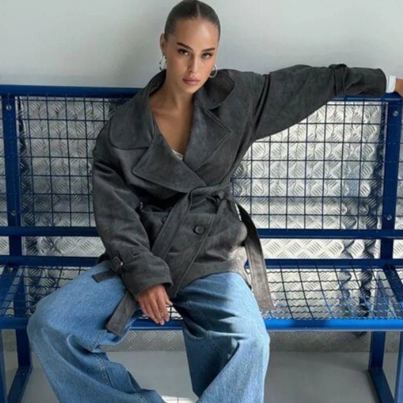 Louisa Lace Up Suede Wrap Coat - Women's Fall and Winter Outerwear - Image 5