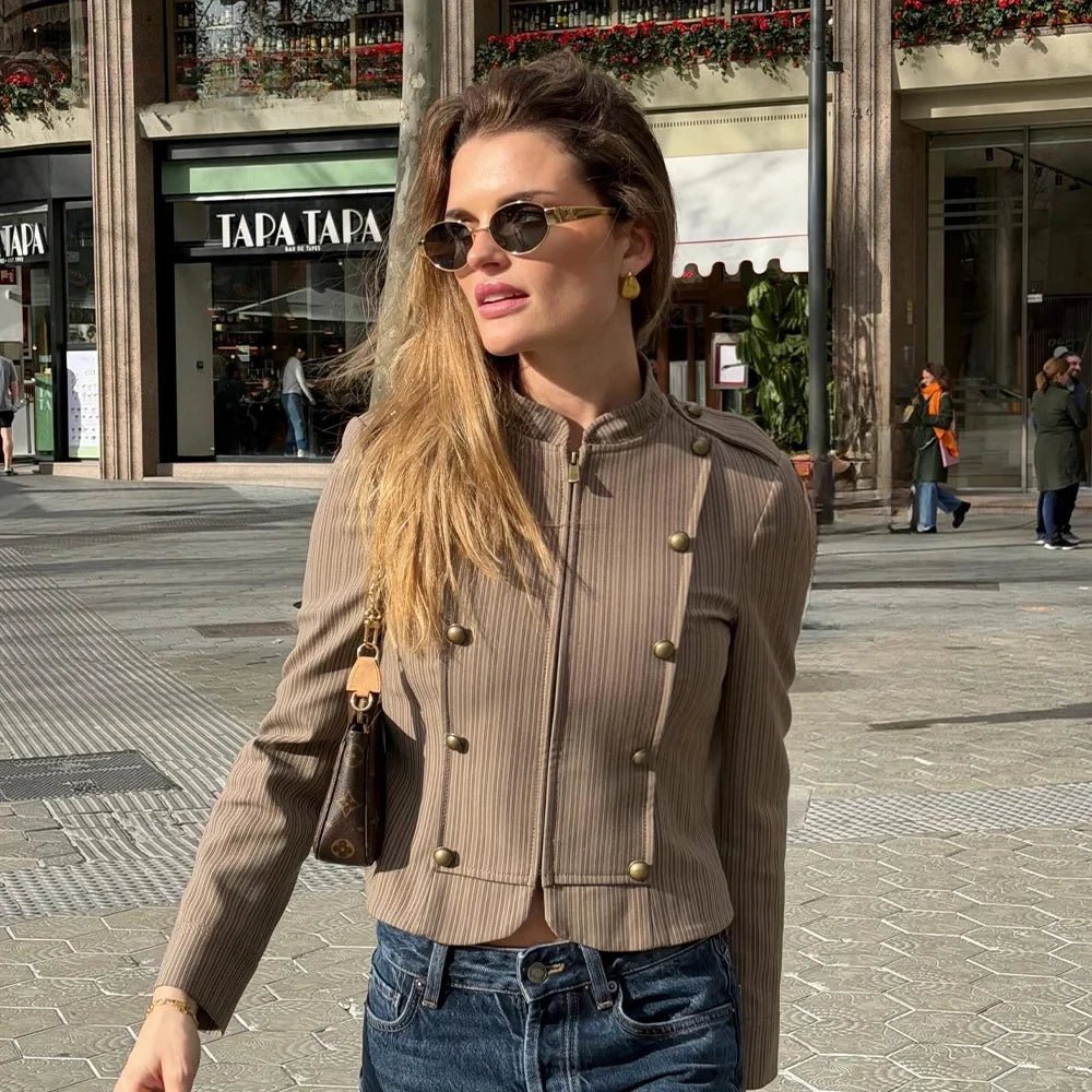 Mara Striped Zip-Up Blazer - Women's Fall and Winter Outerwear - Image 4