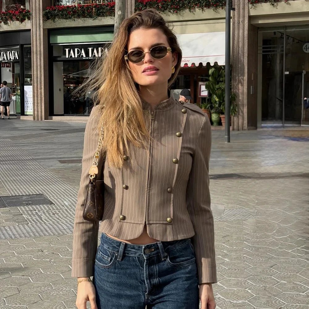 Mara Striped Zip-Up Blazer - Women's Fall and Winter Outerwear