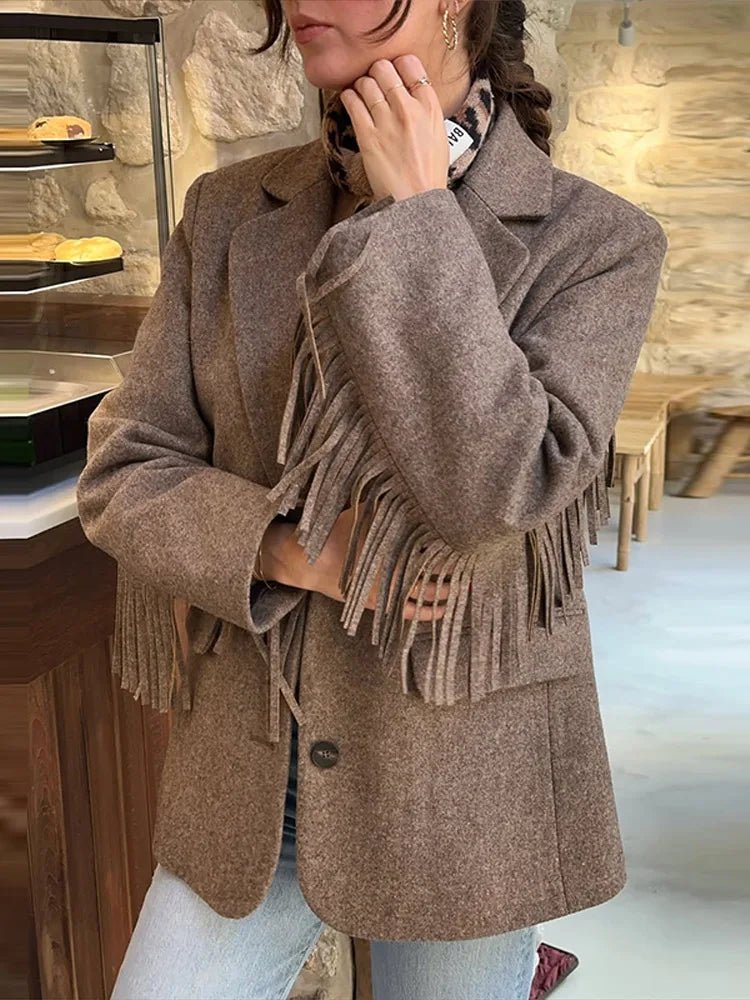 Marcelle Fringed Blazer Jacket - Women's Fall and Winter Outerwear - Image 2