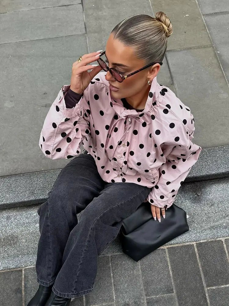 Margaret Drawstring Polka Dot Jacket - Women's Fall and Winter Outerwear - Image 5