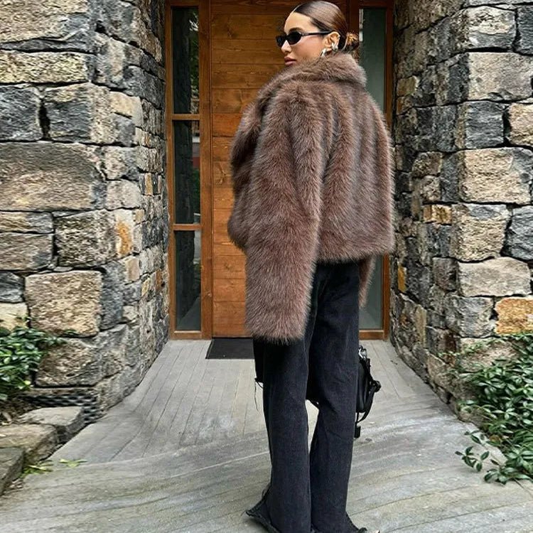 Marian Brown Plush Faux Fur Coat - Cozy Winter Jacket - Image 3